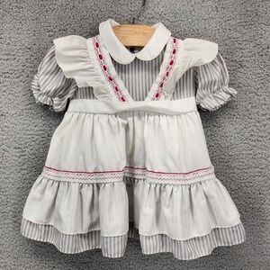 Vintage Haddad Brothers 12M Striped Ruffled Dress Girls Cottagecore USA Made‎
